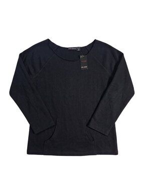 NWT DKR & Company Black 100% Cotton Raw Edge Kangaroo Pocket Sweatshirt | Medium